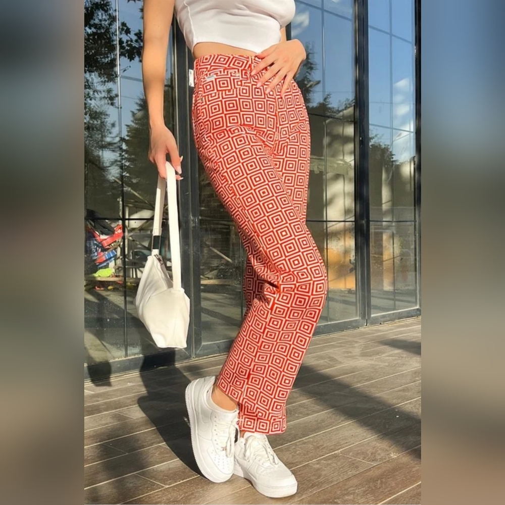 Ragged Priest Jeans Womens 30 Straight Denim High Waist Ankle Red Y2k Geo